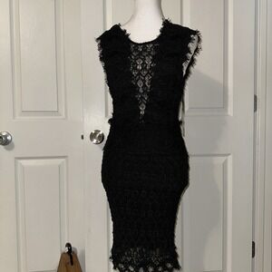 Nightcap Clothing Womens Lace Overlay Little Black Dress Cocktail Stretchy Sz 2